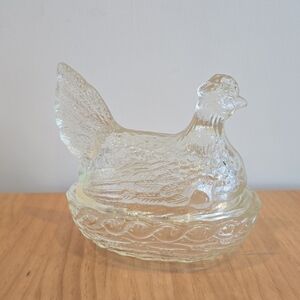 Vintage Clear Glass Hen on Nest Candy Dish by Indiana Glass Company